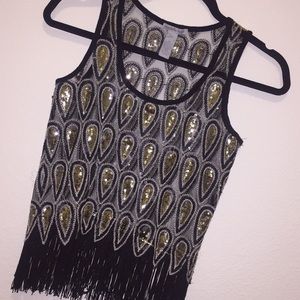 Black and Gold Sequin Tank Top
